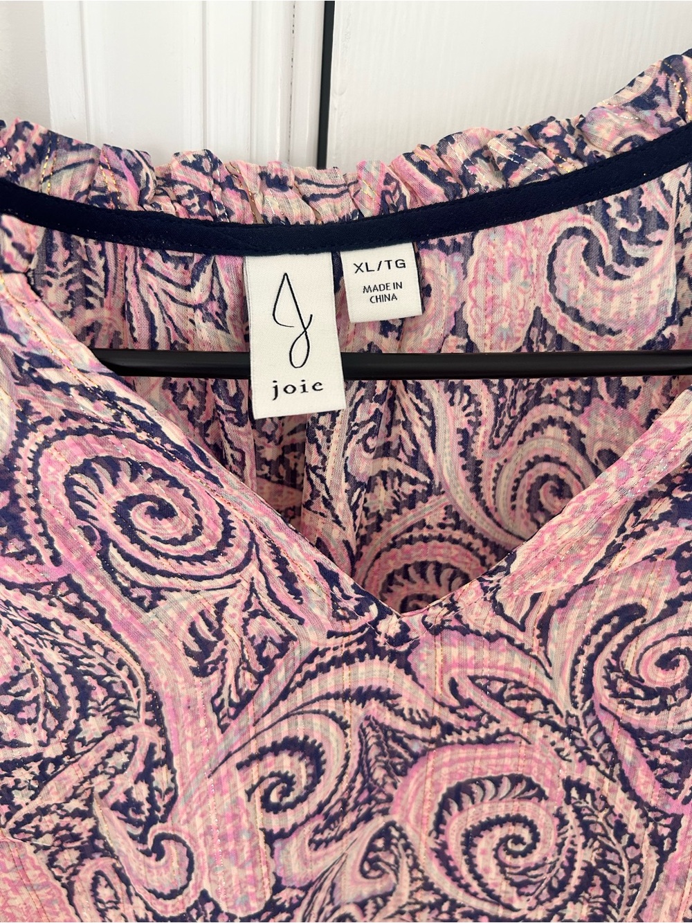 Joie Pink and Navy Paisley Long-Sleeve Blouse - Picture 3 of 3